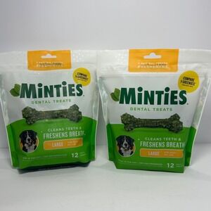 Minties Dental Treats for Large Dogs 50+ lbs 2 Bags 24 Total Daily Treats 16oz